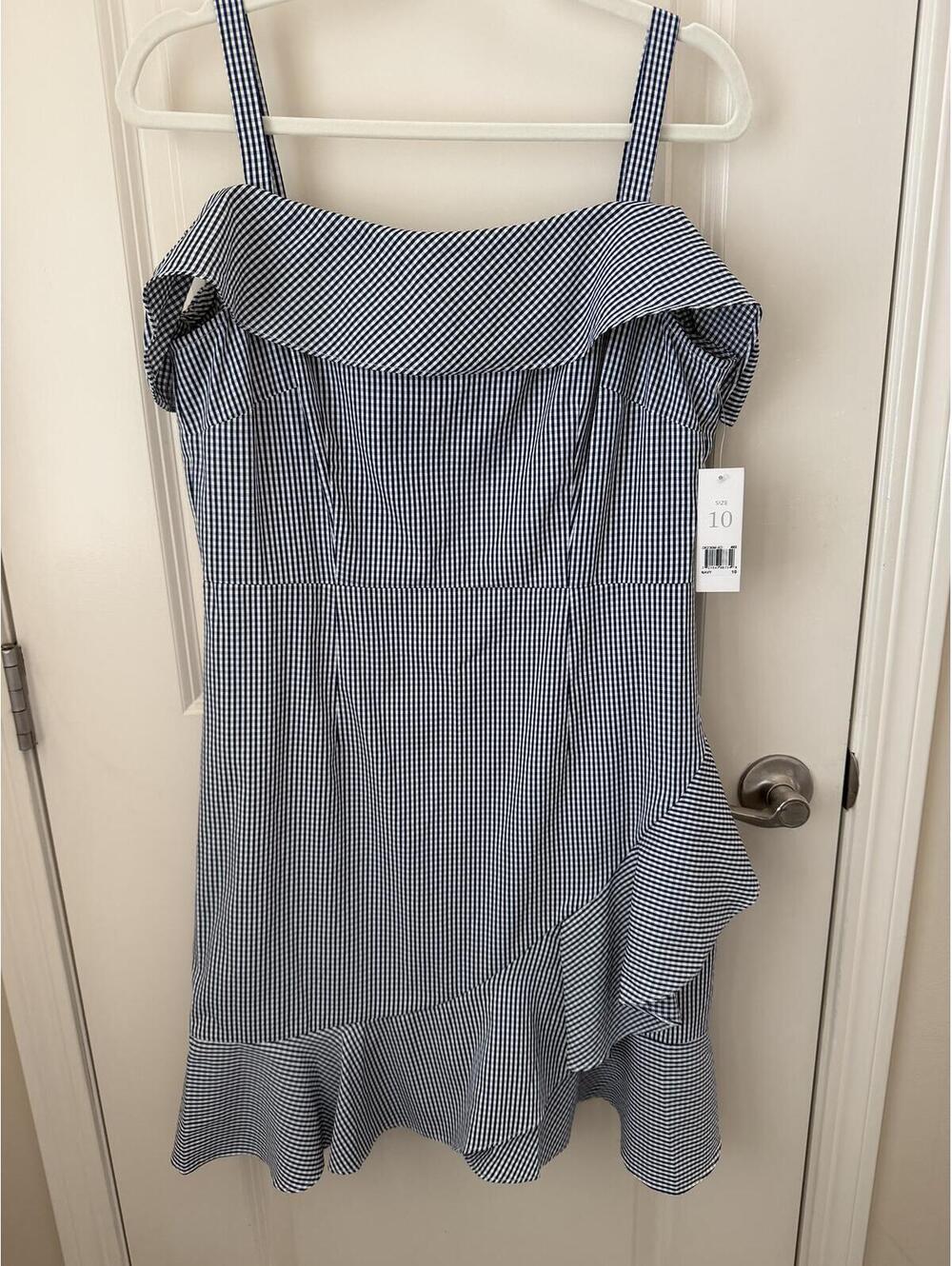 NWT, 10, Pinup, 4th of July, blue/white checks dress